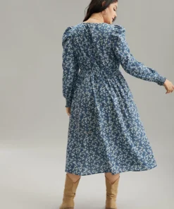 Ditsy Floral Shirred Pocket Lantern Sleeve Dress -Clothing Shop 372119871 aw