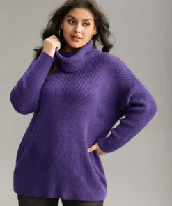 Plain Turtleneck Texture Elastic Cuffs Pullover