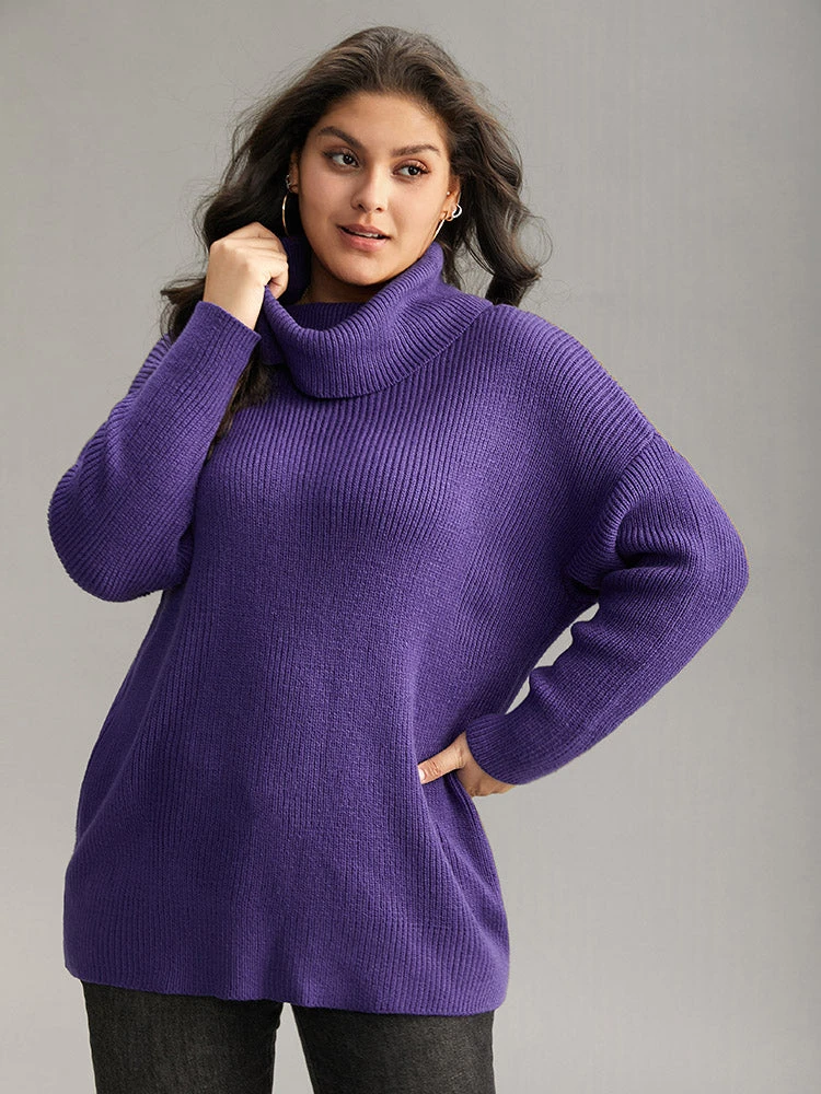 Plain Turtleneck Texture Elastic Cuffs Pullover 3 Plain Turtleneck Texture Elastic Cuffs Pullover