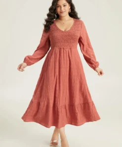 Solid Shirred Plisse Flutter Hem Dress