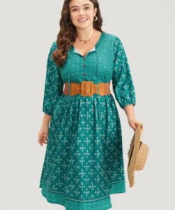 Bandana Print Tie Neck Button Detail Dress 15 Bandana Print Tie Neck Button Detail Dress -Clothing Shop 372838060 cu