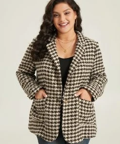 Houndstooth Patched Pocket Button Up Blazer -Clothing Shop 372838488 xn