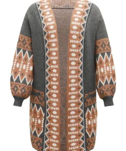 Contrast Geometric Pocket Open Front Cardigan -Clothing Shop 373414356 fu