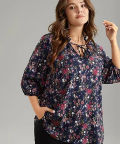 Ditsy Floral Tie Neck Elastic Cuffs Blouse -Clothing Shop 373881304 ov 5117abb1 4c50 4123 bdad 03af85943753