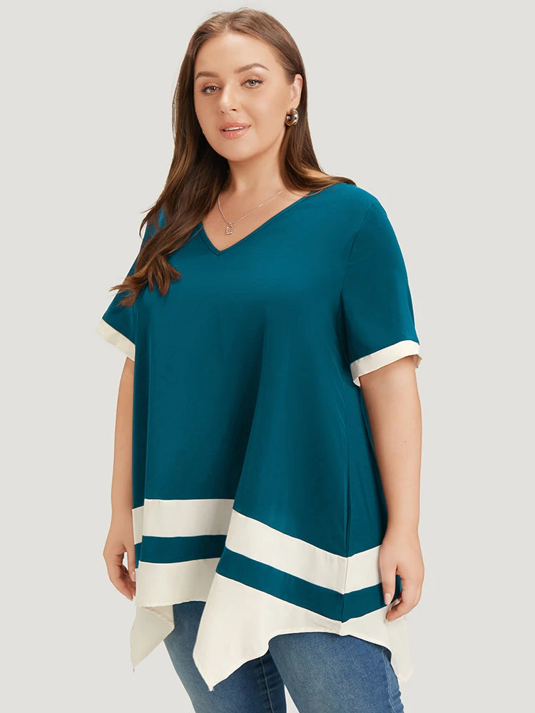 Anti-Wrinkle Two Tone Hanky Hem Blouse 14 Anti-Wrinkle Two Tone Hanky Hem Blouse - Image 12