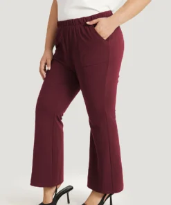 Solid Pocket Flare Leg Elastic Waist Pants 29 Solid Pocket Flare Leg Elastic Waist Pants -Clothing Shop 374582718 ga