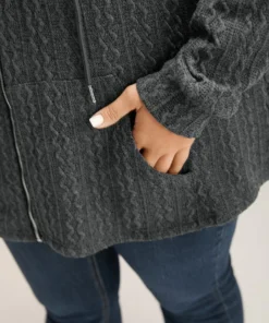 Plain Textured Zipper Hooded Sweatshirt -Clothing Shop 375034481 yw