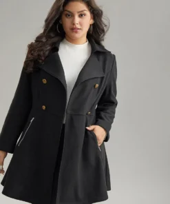 Lapel Collar Metal Detail Zipper Pocket Coat -Clothing Shop 375260669 tr