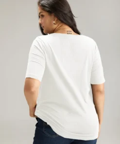 Cotton V Neck Plain Basic T-shirt -Clothing Shop 375293259 cu b4ed23cd 0be5 482c a3d4 c489354fb9c8