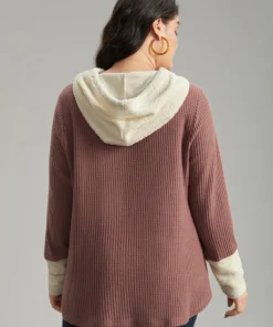 Waffle Knit Pocket Hooded Patchwork Sweatshirt -Clothing Shop 375660648 yl 711a37b4 bd3f 448c b292 c1bf11a0df11