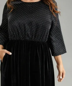 Rhinestone Patchwork Velvet Elastic Waist Dress -Clothing Shop 375966341 wm