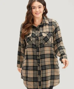 Plaid Flap Pocket Curved Hem Shacket 16 Plaid Flap Pocket Curved Hem Shacket -Clothing Shop 376695055 es