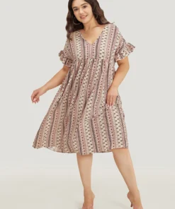 Bandana Print Pocket V Neck Ruffle Sleeve Dress -Clothing Shop 377191448 zx 7a0a4a2a c000 4b89 abc8 87eef784c967