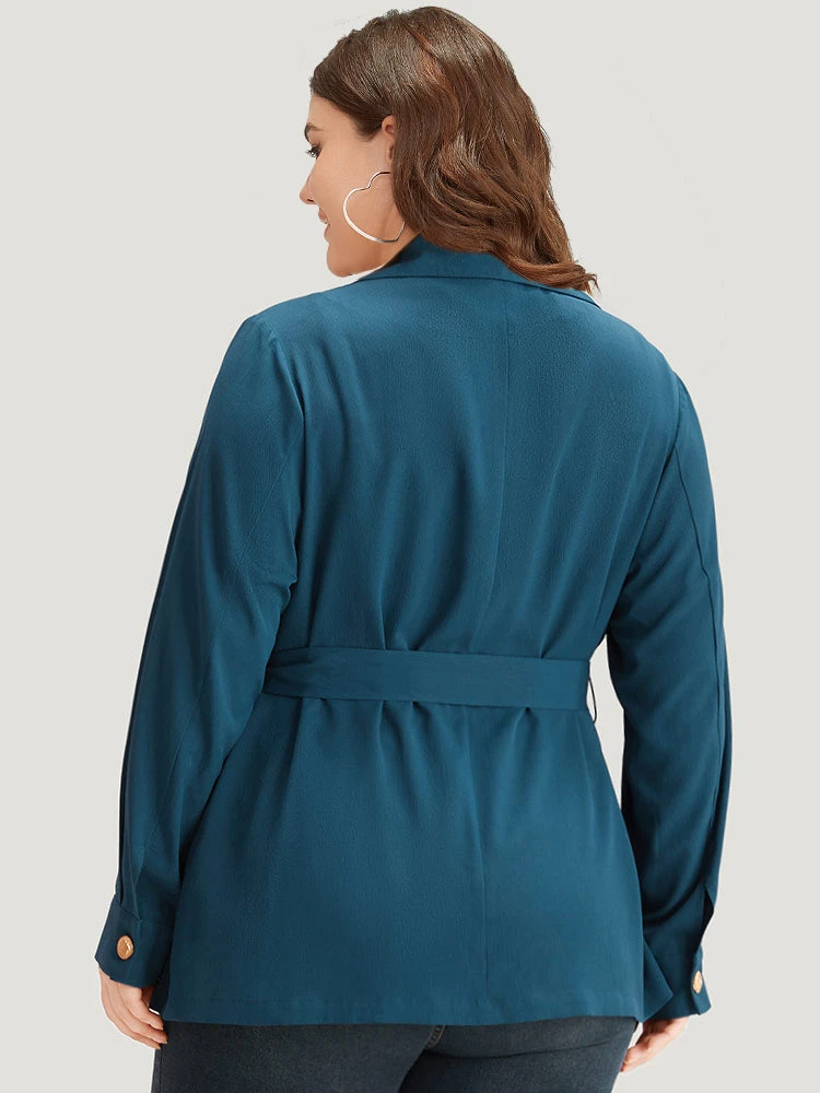 Plain Lapel Collar Belted Metal Detail Blazer 7 Plain Lapel Collar Belted Metal Detail Blazer - Image 5