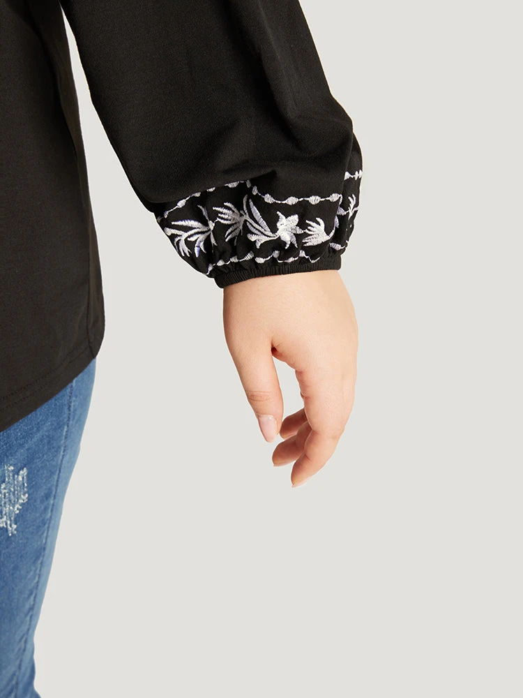 Floral Embroidered Knot Neck Lantern Sleeve T-shirt 10 Floral Embroidered Knot Neck Lantern Sleeve T-shirt - Image 8