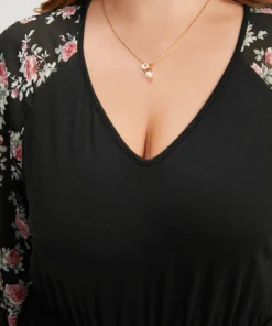 Floral Print Ruffles V Neck Raglan Sleeve Jumpsuit -Clothing Shop 377507844 lk