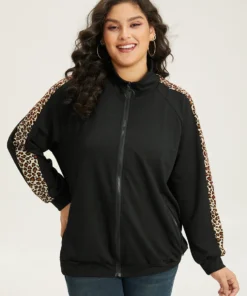 Leopard Print Patchwork Zipper Pocket Jacket 13 Leopard Print Patchwork Zipper Pocket Jacket -Clothing Shop 377665823 hg