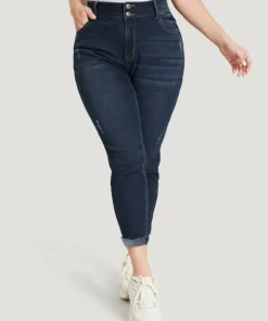 Very Stretchy High Rise Distressed Detail Raw Hem Jeans -Clothing Shop 377697434 oz