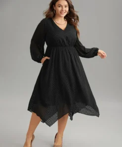 Plain Textured V Neck Hanky Hem Dress -Clothing Shop 378156528 te c2a1b8ee 79ef 4ad0 a40b db9a83454943