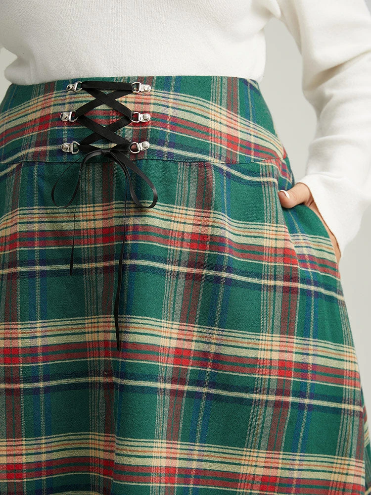 Plaid Lace Up Pocket Cropped Skirt 8 Plaid Lace Up Pocket Cropped Skirt - Image 6