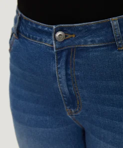 Very Stretchy High Rise Medium Wash Contrast Patchwork Jeans -Clothing Shop 378311346 go