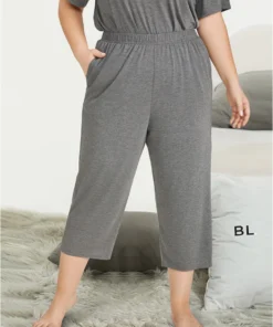 Solid Pocket Elastic Waist Sleep Pants