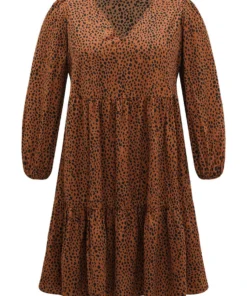 Leopard Lantern Sleeve V Neck Pocket Dress -Clothing Shop 379061403 oe