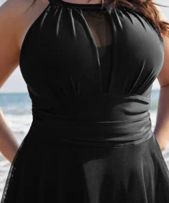 Knotted Back Mesh Insert Halter Swim Dress -Clothing Shop 37 b3c6fe01 fed9 48c7 b362 a04da276ea64
