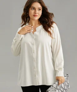 Solid Notched Button Through Blouse