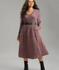 Heather V Neck Button Detail Midi Dress