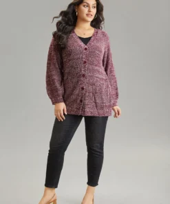 Heather Patched Pocket Open Front Cardigan -Clothing Shop 380951174 rv