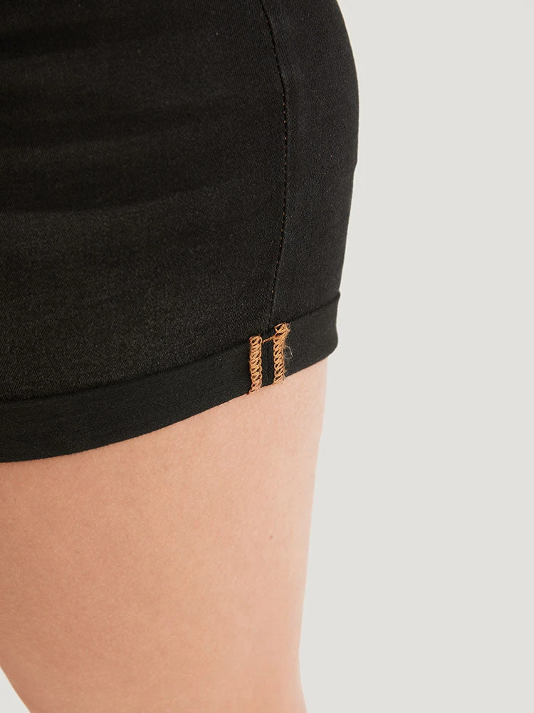 High Rise Black Wash Roll Hem Denim Shorts 10 High Rise Black Wash Roll Hem Denim Shorts - Image 8