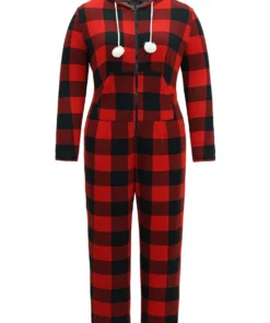Plaid Zipper Hooded Fluffy Ball Pocket Sleep Jumpsuit 15 Plaid Zipper Hooded Fluffy Ball Pocket Sleep Jumpsuit -Clothing Shop 381016918 si