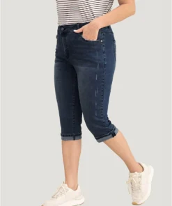 Very Stretchy Medium Wash Roll Hem Knee Denim Shorts -Clothing Shop 381469744 rt 922ecb13 124e 4d6f bdc3 686990b586bd