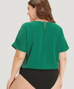 Solid V Neck Dolman Sleeve Cut Out Bodysuit -Clothing Shop 38164822 jc