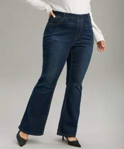 Plain Flare Leg High Rise Full Length Jeans -Clothing Shop 381691603 se