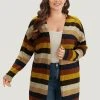 Striped Contrast Open Front Coat -Clothing Shop 382196017 jz