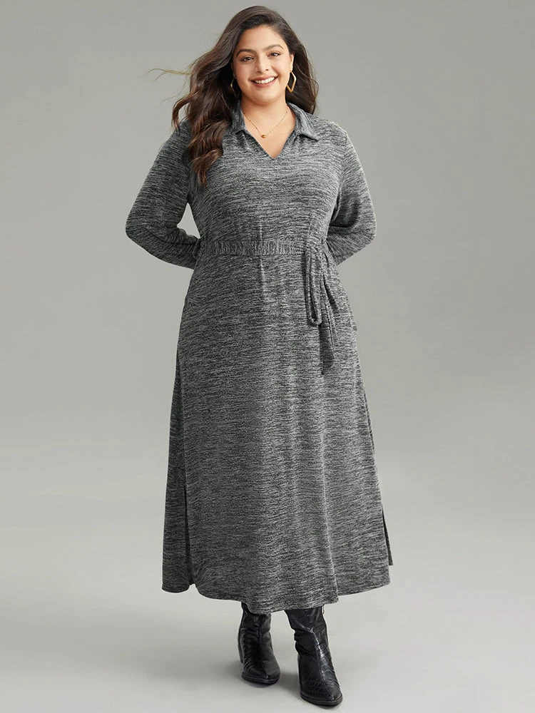 Solid Pocket Elastic Waist Ties Split Hem Dress 3 Solid Pocket Elastic Waist Ties Split Hem Dress