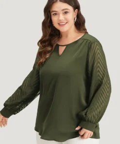 Plain Keyhole Lace Patchwork Lantern Sleeve Blouse -Clothing Shop 382476036 rq deff12b6 74f6 4532 a852 e5f62b8694d9