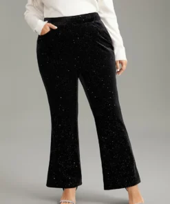 Velvet Glitter Patchwork Pocket Flare Leg Pants -Clothing Shop 382496339 hp