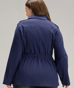 Solid Metal Detail Pocket Drawstring Coat -Clothing Shop 383030681 jp