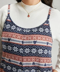 Snowflake Graphic Pocket Overall Cami Jumpsuit -Clothing Shop 383170339 gb