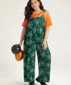 Halloween Spider Web Print Pocket Overall Cami Jumpsuit -Clothing Shop 383336788 jr