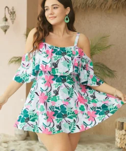 Tropical Adjustable Straps Cold Shoulder Ruffles Trim Swim Dress -Clothing Shop 383676335 bo eadd6d05 a6fe 46ab a957 7288cc4e6248