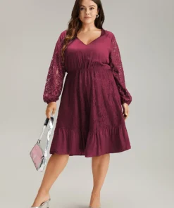 Lace Panel Mesh Flutter Hem Dress -Clothing Shop 383723607 qi