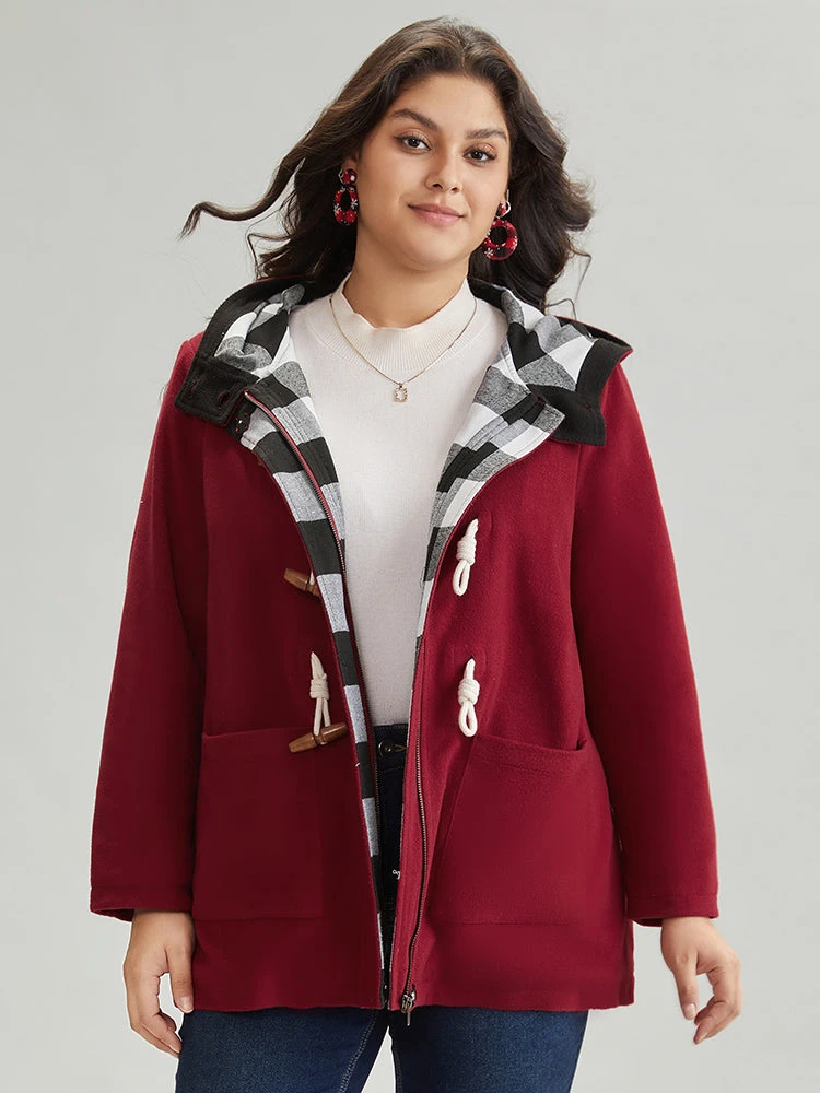 Plaid Patchwork Hooded Duffle Button Coat 5 Plaid Patchwork Hooded Duffle Button Coat - Image 3