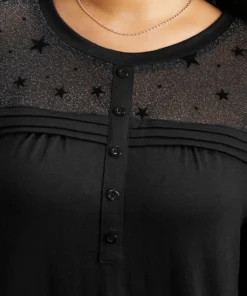 Star Mesh Patchwork Button Detail T-shirt -Clothing Shop 384635756 ou 7a268b62 4b68 44a9 851b 6124d0a43232