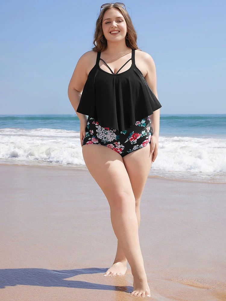 Floral Patchwork Asymmetrical Ruffles Sculpt Waist One Piece Swimsuit 14 Floral Patchwork Asymmetrical Ruffles Sculpt Waist One Piece Swimsuit - Image 12