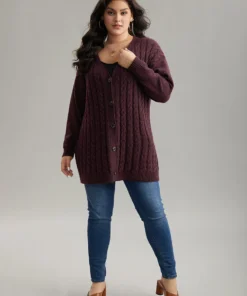 Cable Knit Button Through Cardigan -Clothing Shop 384700008 na