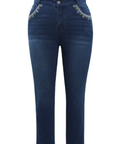 Straight Very Stretchy High Rise Dark Wash Embroidered Trim Jeans 20 Straight Very Stretchy High Rise Dark Wash Embroidered Trim Jeans -Clothing Shop 385546761 to